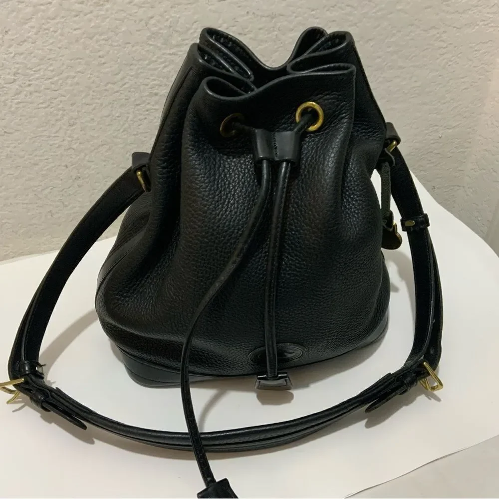 Vintage Dooney & Bourke AWL Pebbled Black Leather Drawstring Bucket Purse Bag